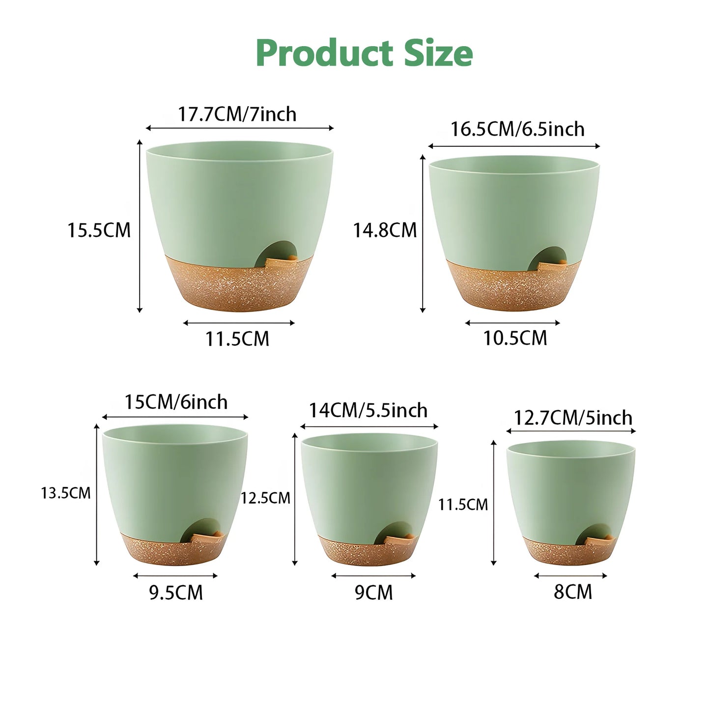 Five Piece Self Watering Planters With Drains And Saucers