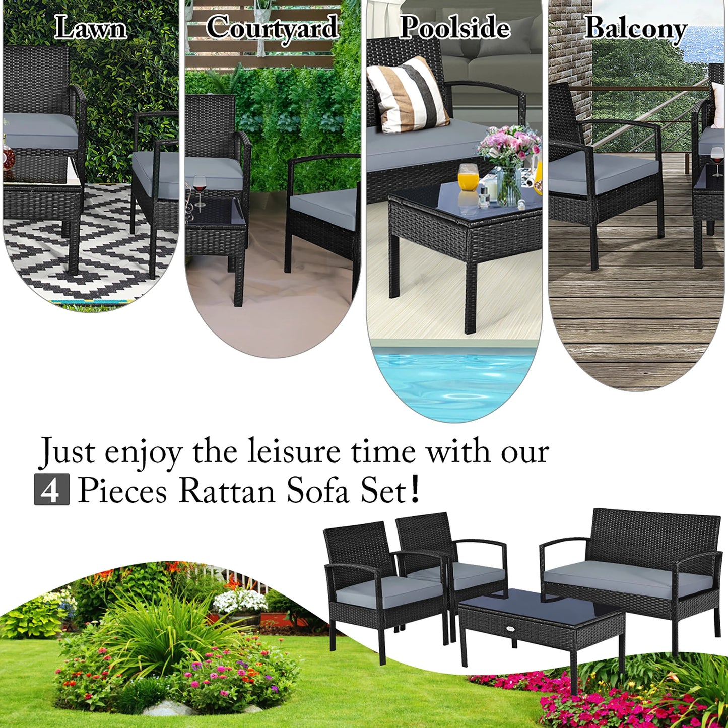 HOMASIS 4pcs Outdoor Patio Rattan Wicker Sofa Set