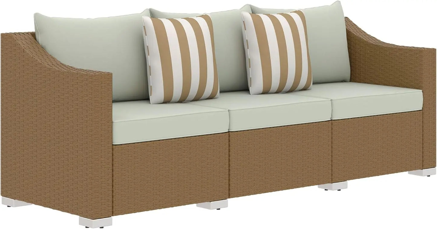 Angduo 3 Seater Wicker Patio Sofa With Cushions