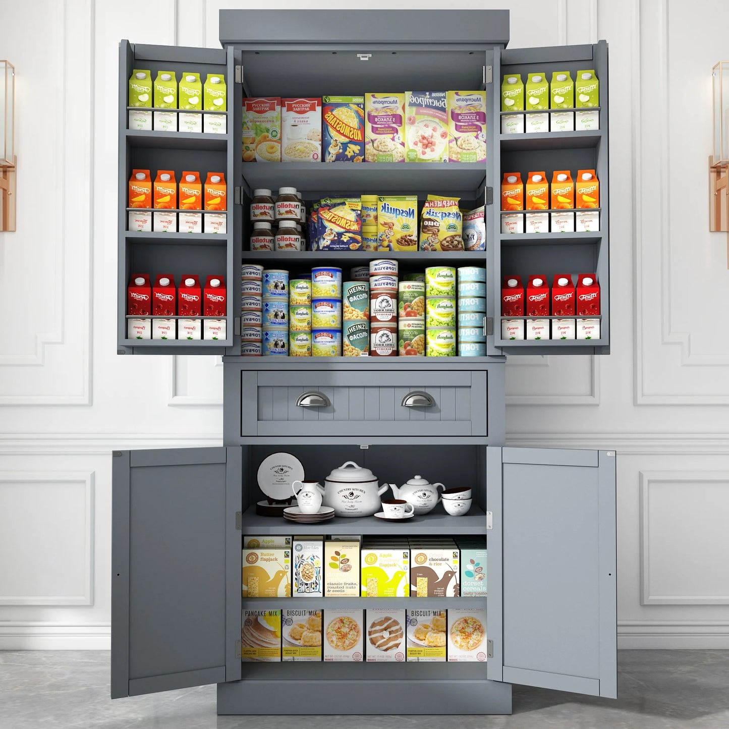 QiaoShiRen Pantry Cabinet Storage Cupboard with Adjustable Shelves