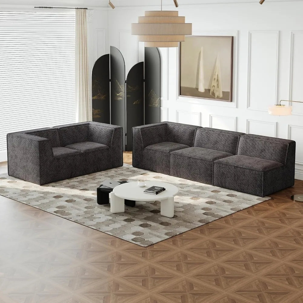 Oversized Sectional Couch L Shaped Modern Comfy Chenille Fabric Floor Foam Compression Modular Sofa Couch and Loveseat
