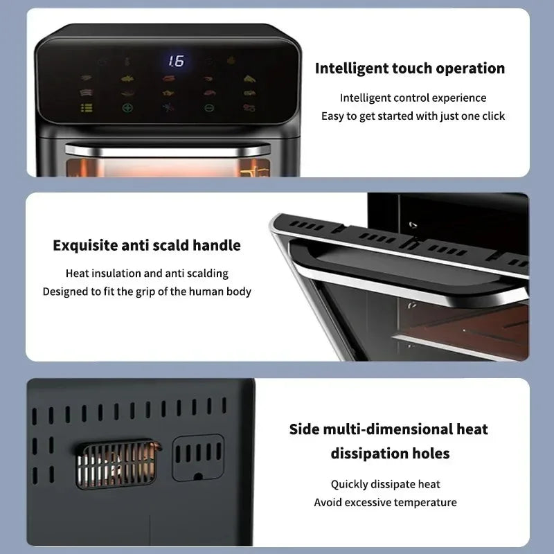 10L Electric Air Fryer Large Capacity Convection Oven Deep Fryer Without Oil Kitchen Appliance 360 Degree Baking Viewable Window