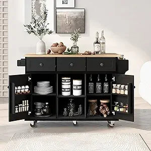 DAFIFY Kitchen Island Cart With Wood Drop Leaf Top Storage