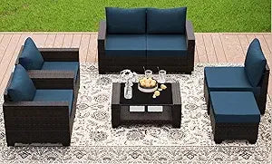 7 Pieces Outdoor Patio Furniture Set Rattan Sectional Sofa