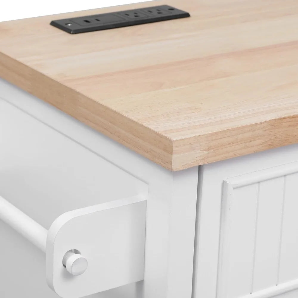 Farmhouse Island Cart With Drop Leaf And Charging Station