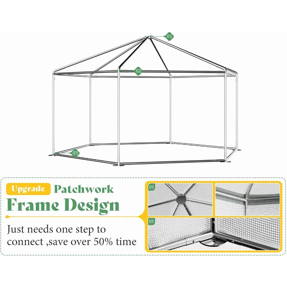 Door Style Hexagonal Walk In Greenhouse Outdoor Heavy Duty