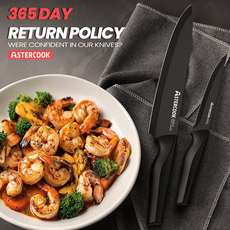 Astercook Kitchen Knife Set with Sharpener Block