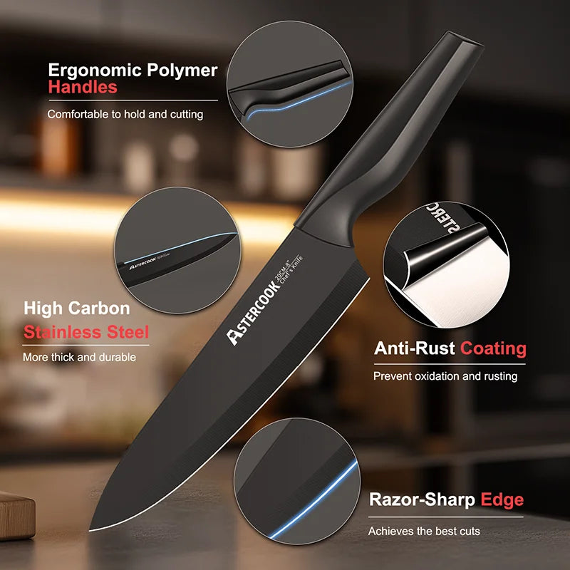 Astercook Kitchen Knife Set with Sharpener Block