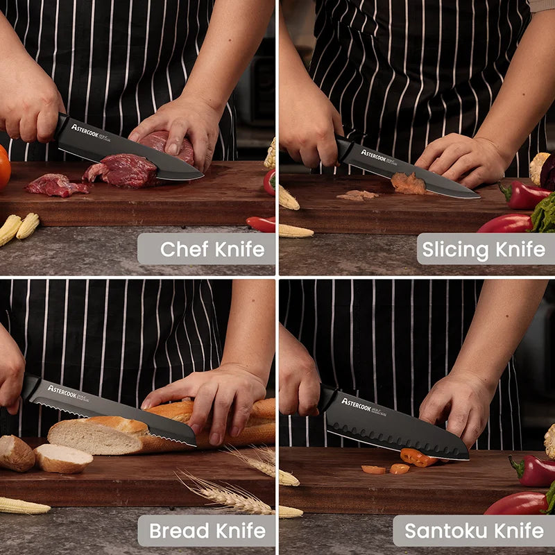 Astercook Kitchen Knife Set with Built-in Sharpener Block Dishwasher Safe 15 Pieces German Stainless Steel Knife Block Set