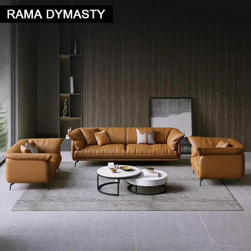 Rama Dymasty Modern Real Leather Corner Sofa Set