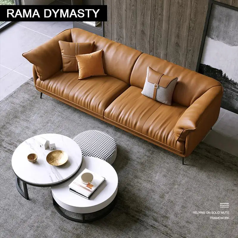 Rama Dymasty Modern Real Leather Corner Sofa Set