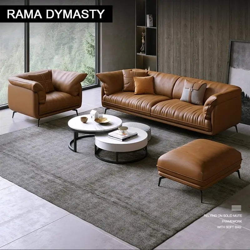 Rama Dymasty Modern Real Leather Corner Sofa Set