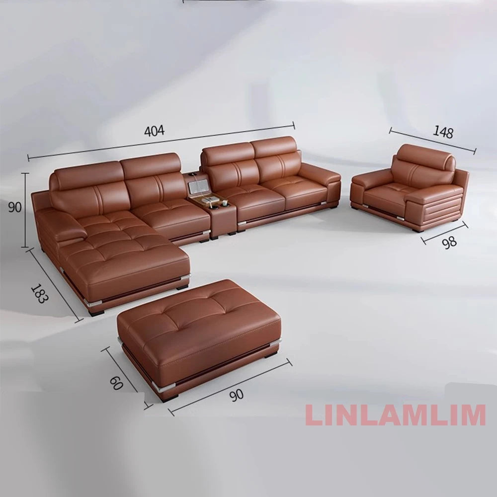 MANBAS Modern Luxury L-Shaped Leather Sofa Set