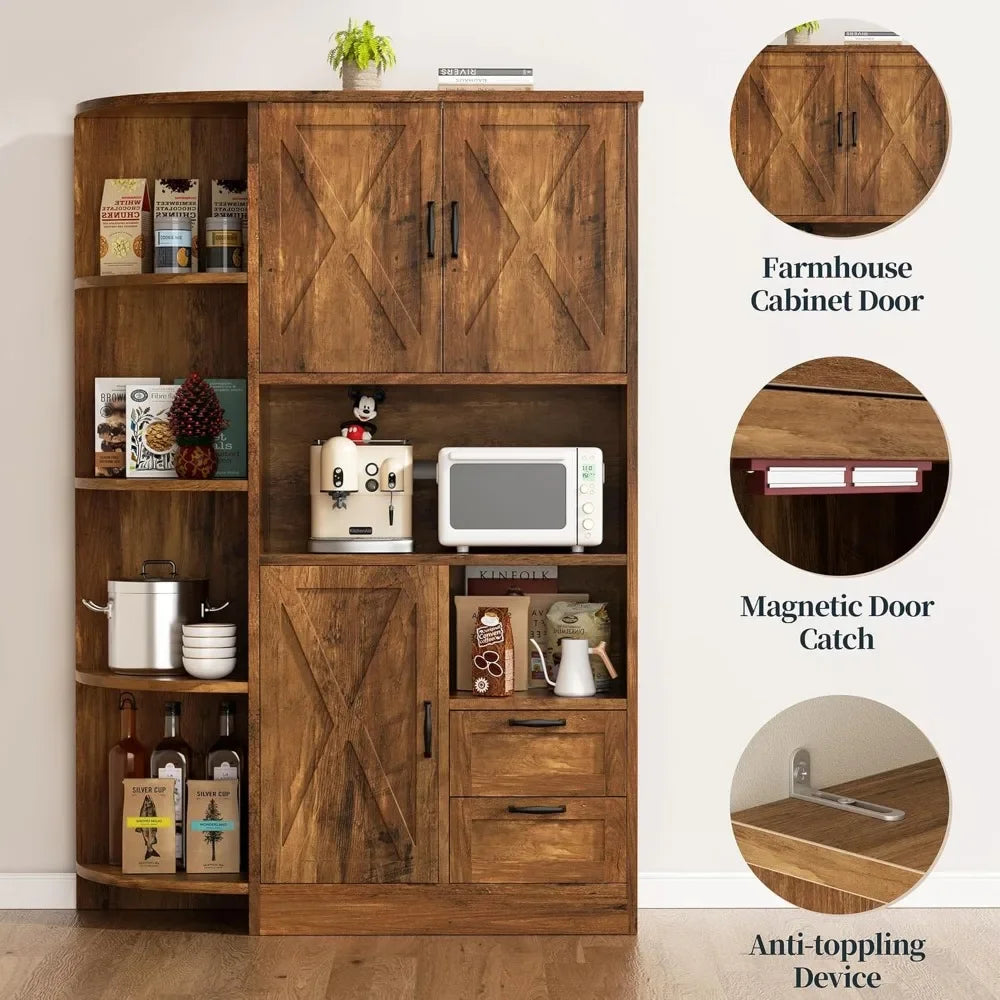 Farmhouse Kitchen Pantry Storage Cabinet with Microwave Shelf