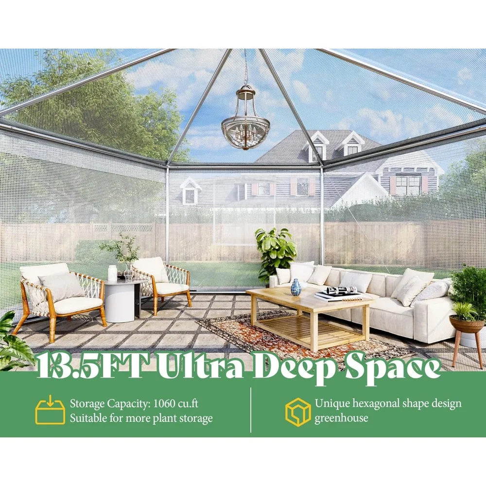 Door Style Hexagonal Walk In Greenhouse Outdoor Heavy Duty