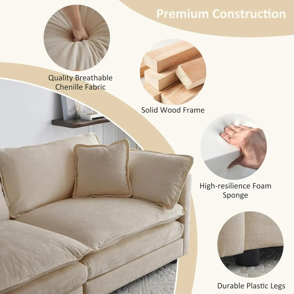 2 Piece Chenille Cloud Couches Living Room Furniture Set Modern Oversized Modular Sectional Loveseat and Sofa Set