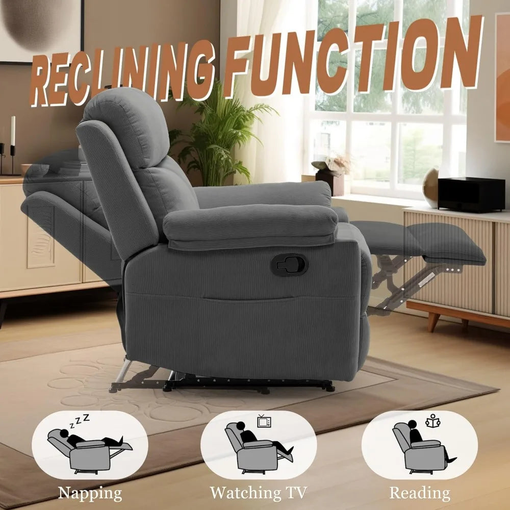 Recliner Chair for Adults Small Recliner Chair for Small Spaces Upholstered Manual Recliner with Side Pockets Corduroy Fabric