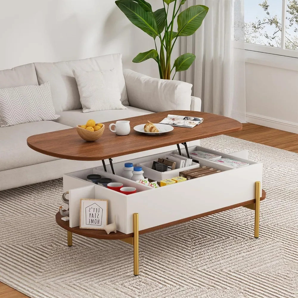 48 Inch Oval Lift Top Coffee Table With Storage Metal Legs