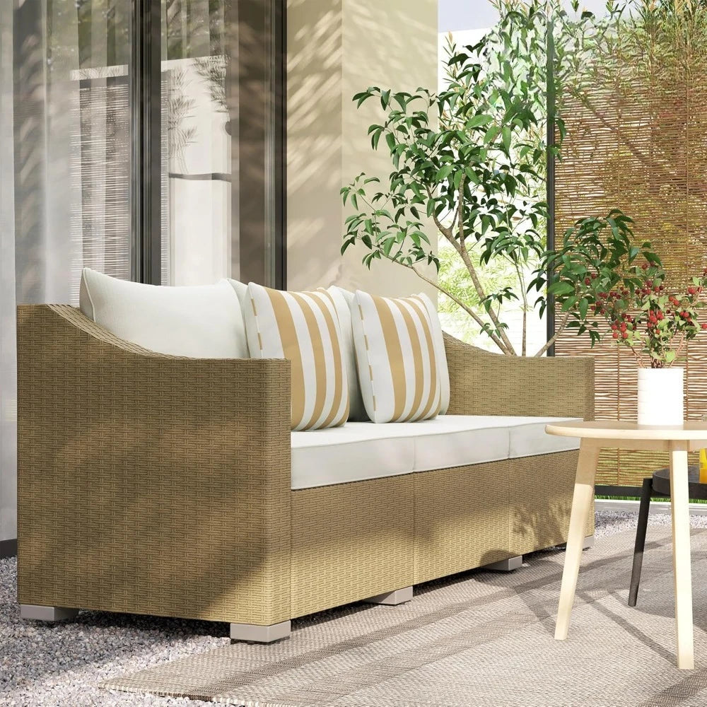 Angduo 3 Seater Wicker Patio Sofa With Cushions