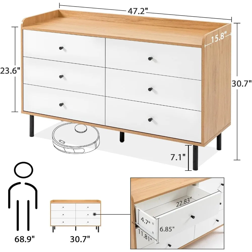 DAFIFY Modern Dresser With 6 Drawers And Metal Handles
