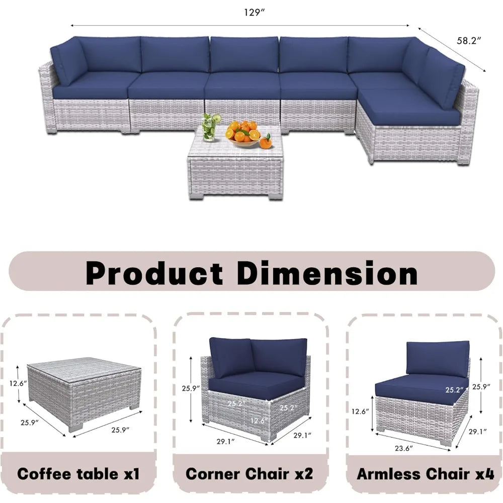 7 Pieces Outdoor Patio Furniture Set Rattan Sectional Sofa