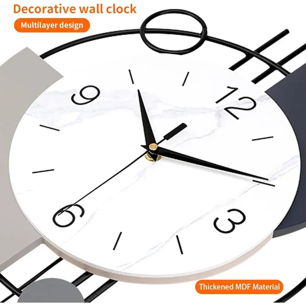 Silent Quartz Wall Clock with Pendulum Decorative Metal Clock Stylish Art Deco Design Battery Operated for Living Room and Bedroom