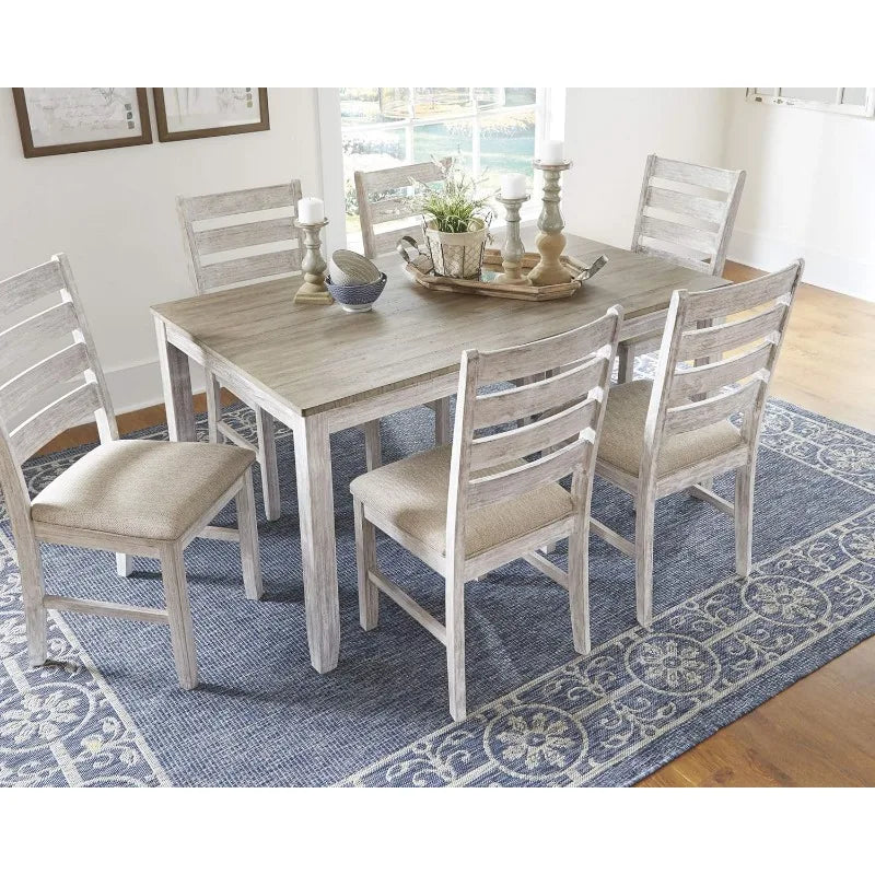 Signature Design By Ashley Skempton Cottage Dining Room Table Set With Six Upholstered Chairs Whitewash