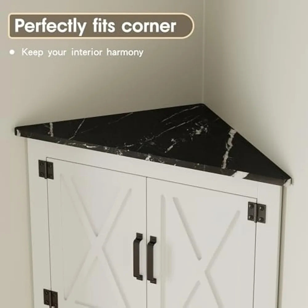 68 Inch Tall Corner Cabinet Farmhouse Storage Cabinet with 4 Barn Doors and 2 Open Shelves for Living Room and Kitchen