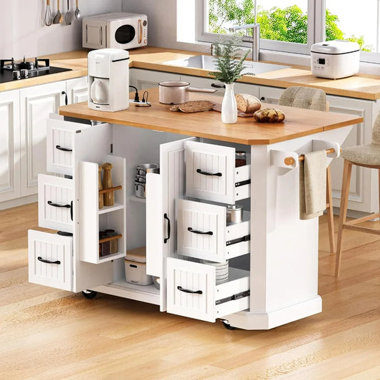 Rubber Wood Kitchen Island On Wheels With Drop Leaf