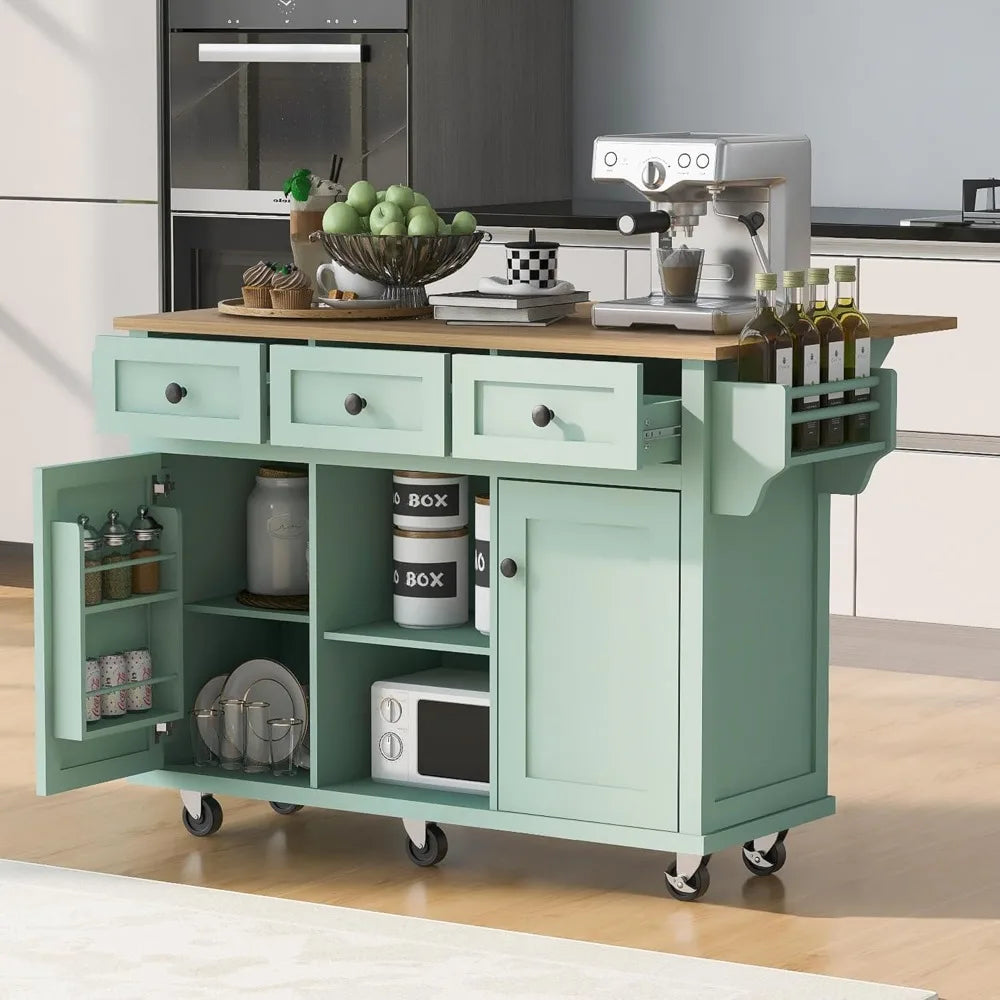 Kitchen Island Cart With Wood Drop Leaf Top 3 Drawers