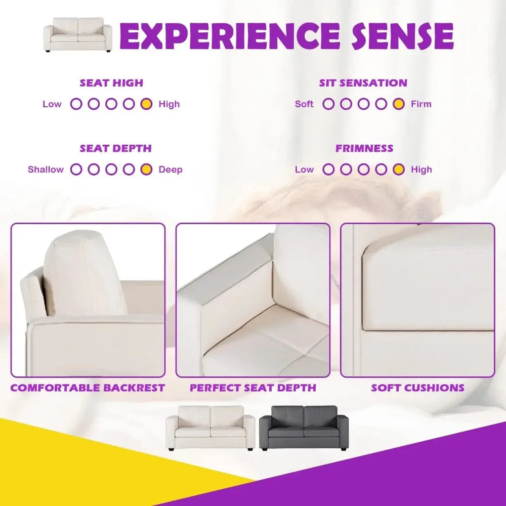 Modern Sectional Sofa Set 2 Piece Tufted Mid Century Loveseat Couch with USB Charging Ports Dark Grey