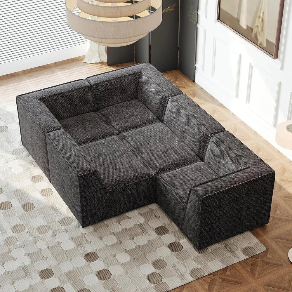 Oversized Sectional Couch L Shaped Modern Comfy Chenille Fabric Floor Foam Compression Modular Sofa Couch and Loveseat