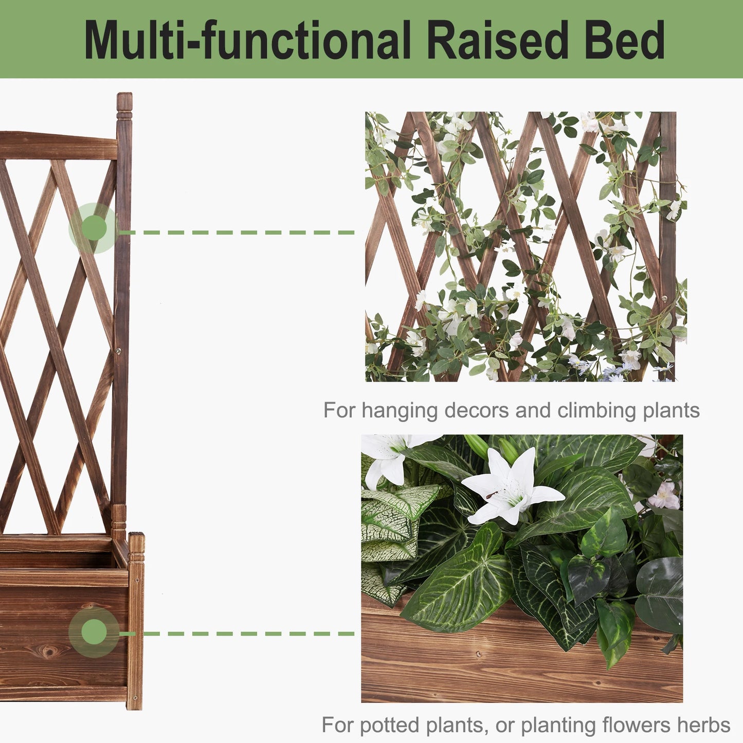 Large Raised Wooden Planter Box with Trellis