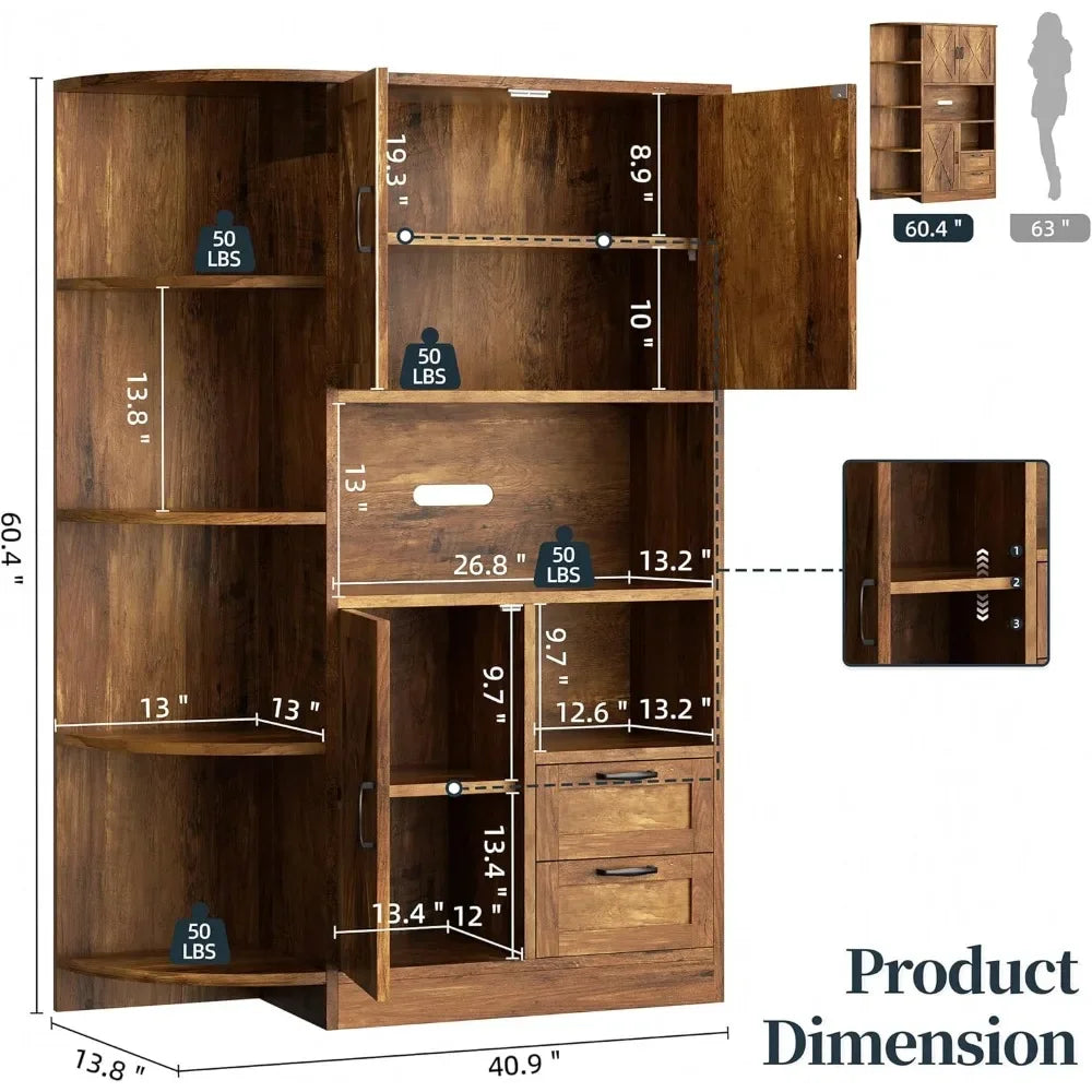 Farmhouse Kitchen Pantry Storage Cabinet with Microwave Shelf