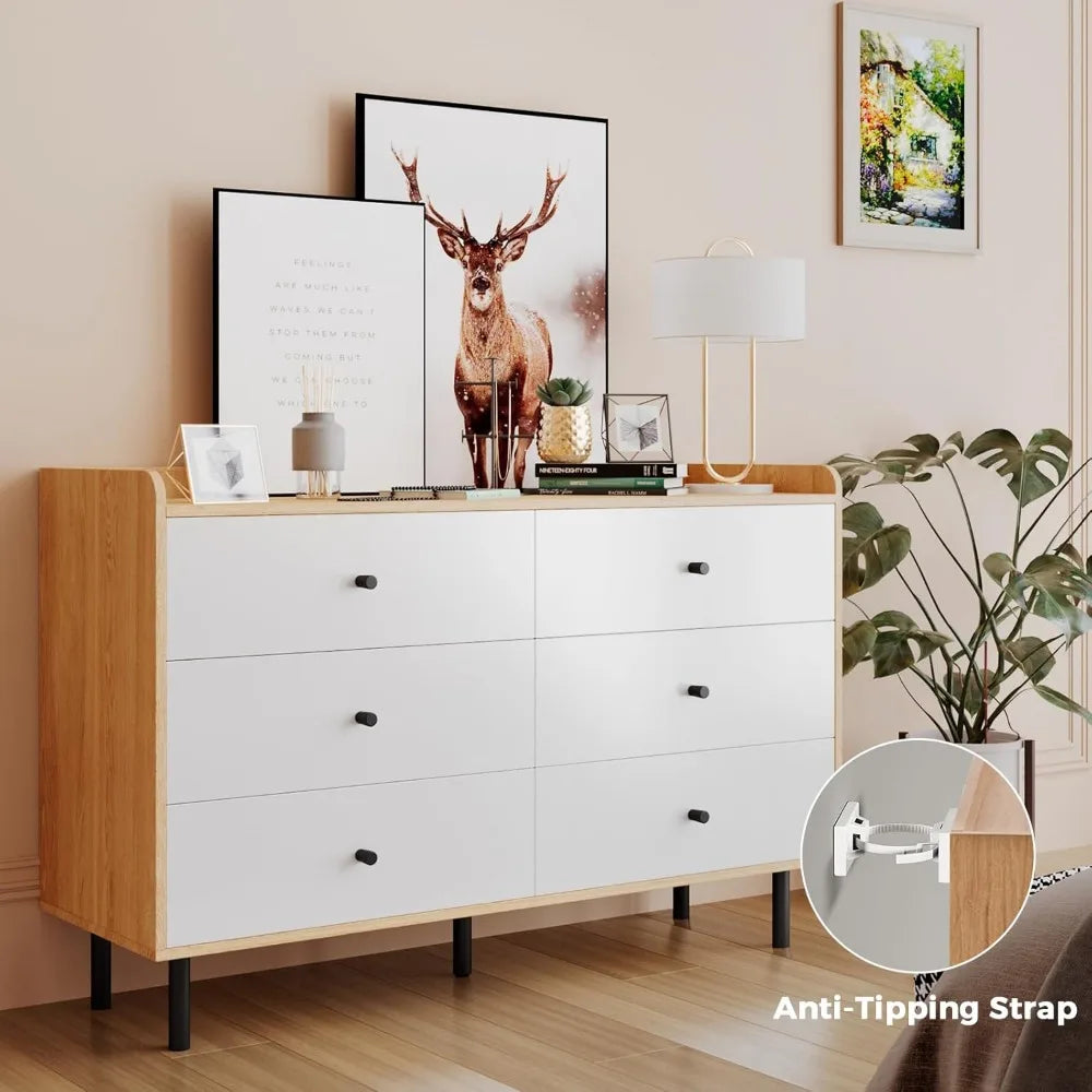 DAFIFY Modern Dresser With 6 Drawers And Metal Handles