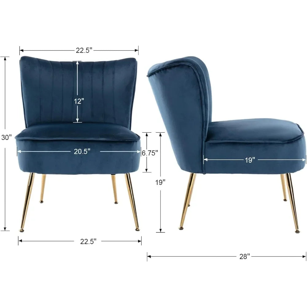 Velvet Accent Chairs Set of 2 Upholstered Side Chairs Mid Century Modern Slipper Chairs with Golden Legs