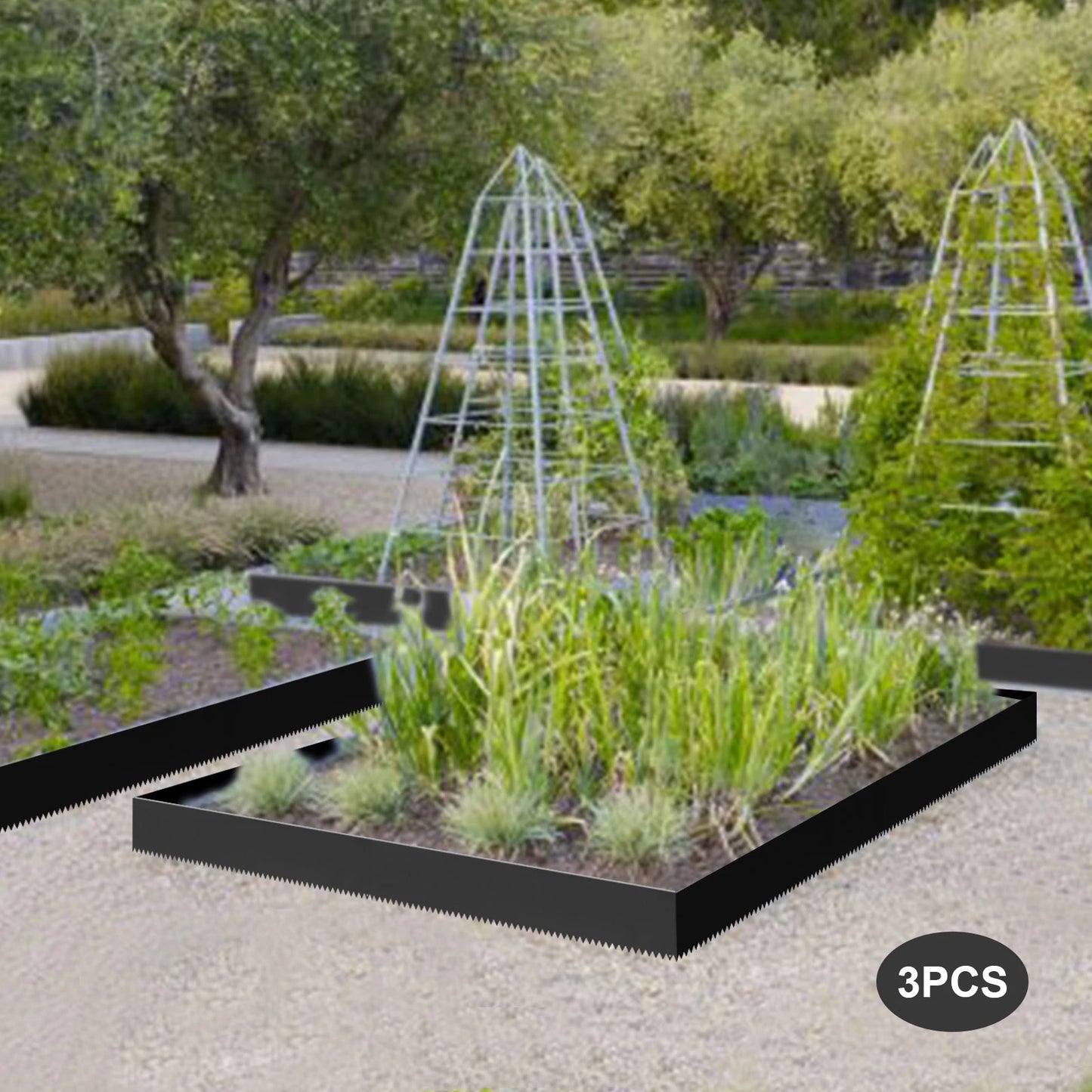 3Pcs 40*8in Steel Landscape Edging Black EcoBorder Garden Backyard Lwan Barrier For Landscaping