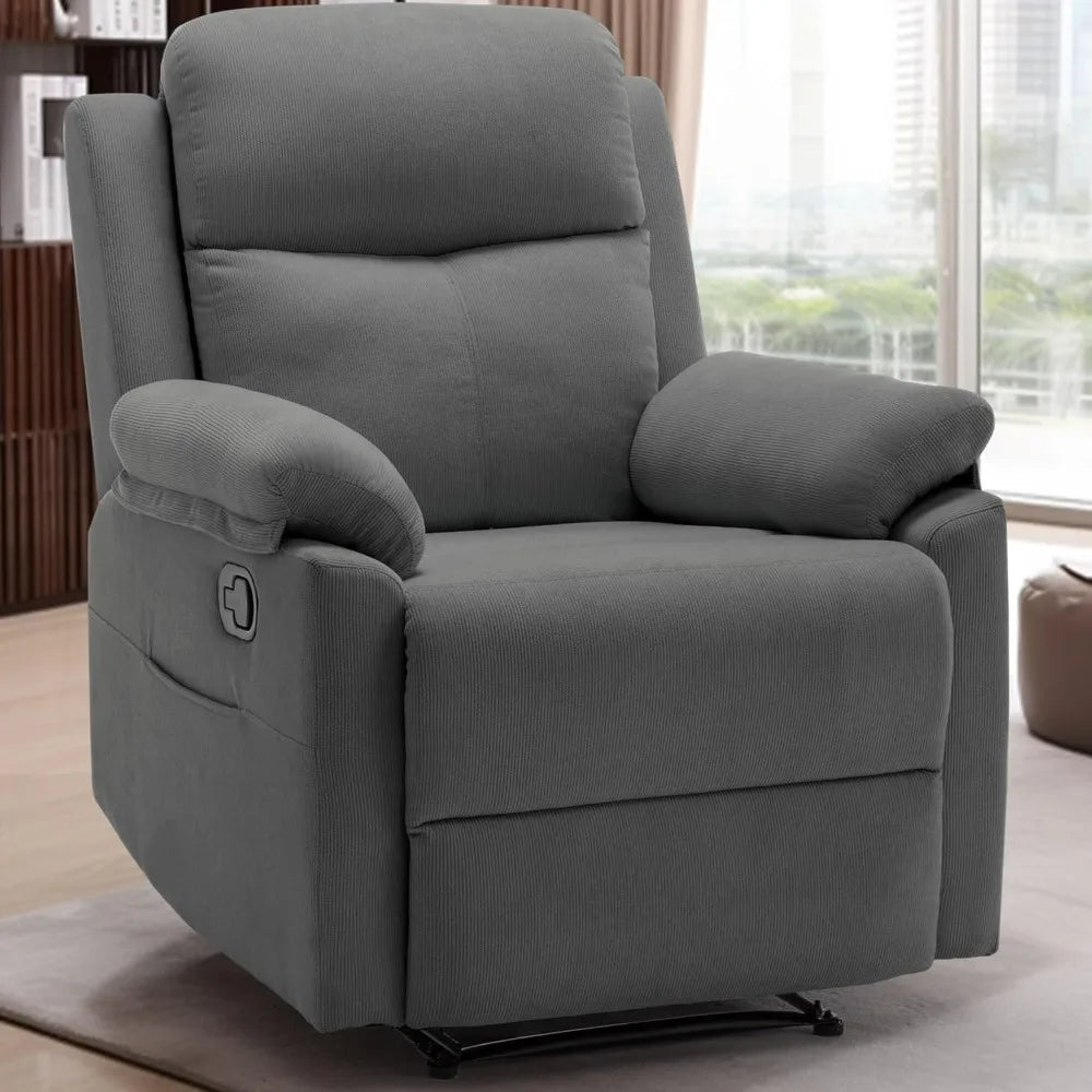 Recliner Chair for Adults Small Recliner Chair for Small Spaces Upholstered Manual Recliner with Side Pockets Corduroy Chair
