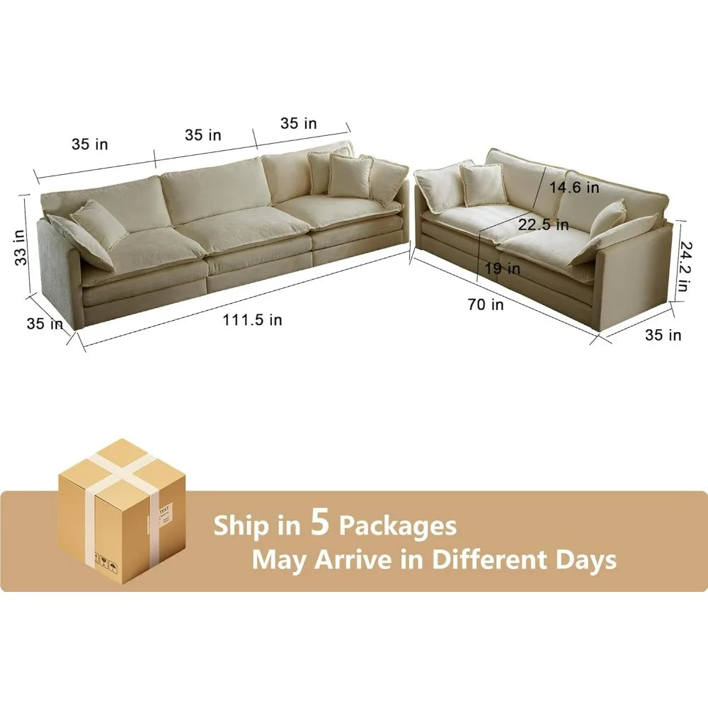 2 Piece Chenille Cloud Couches Living Room Furniture Set Modern Oversized Modular Sectional Loveseat and Sofa Set