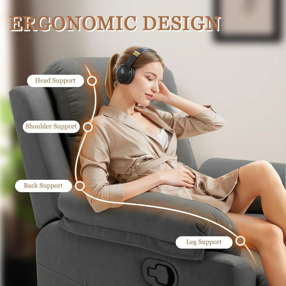 Recliner Chair for Adults Small Recliner Chair for Small Spaces Upholstered Manual Recliner with Side Pockets Corduroy Chair