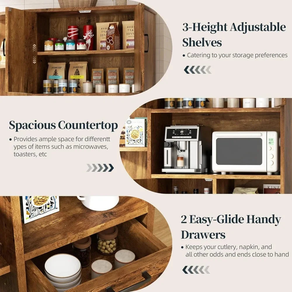 Farmhouse Kitchen Pantry Storage Cabinet with Microwave Shelf