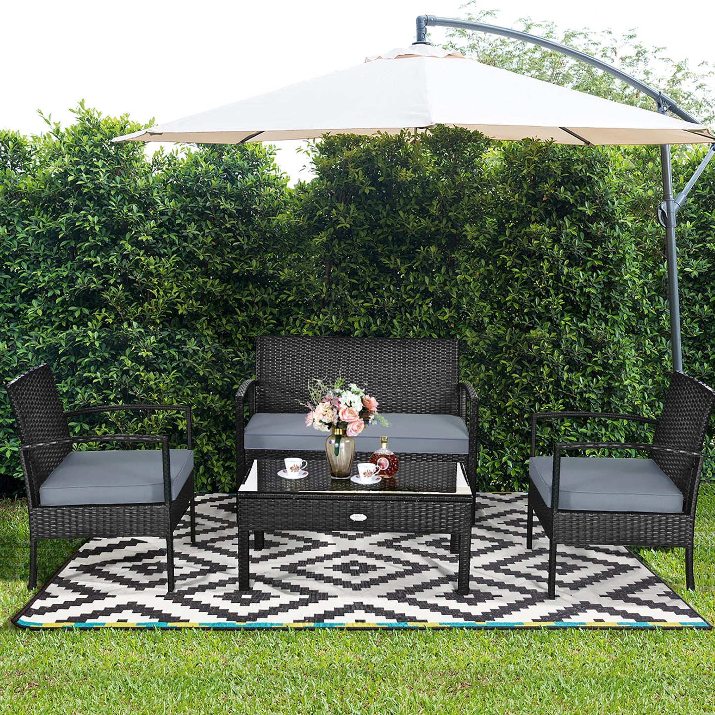 HOMASIS 4pcs Outdoor Patio Rattan Wicker Sofa Set