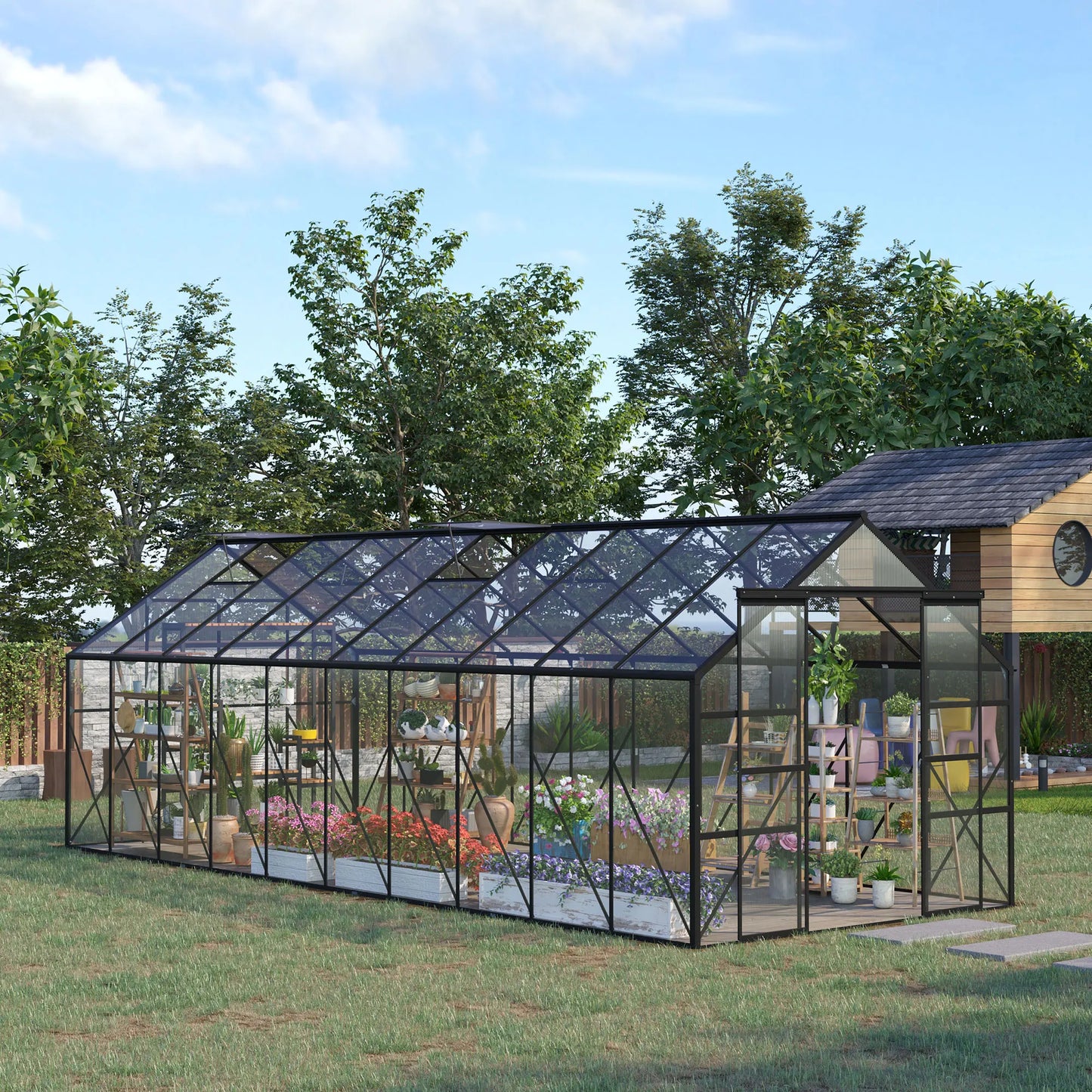 Outsunny Polycarbonate Walk In Garden Greenhouse Kit