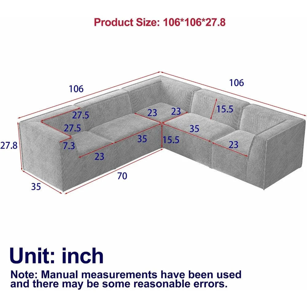 Oversized Sectional Couch L Shaped Modern Comfy Chenille Fabric Floor Foam Compression Modular Sofa Couch and Loveseat