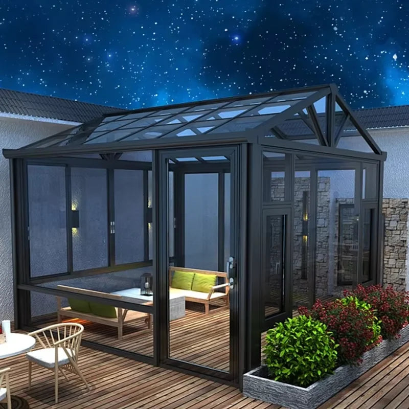 Design Modern Outdoor Steel Prefab Solarium Greenhouse Glass