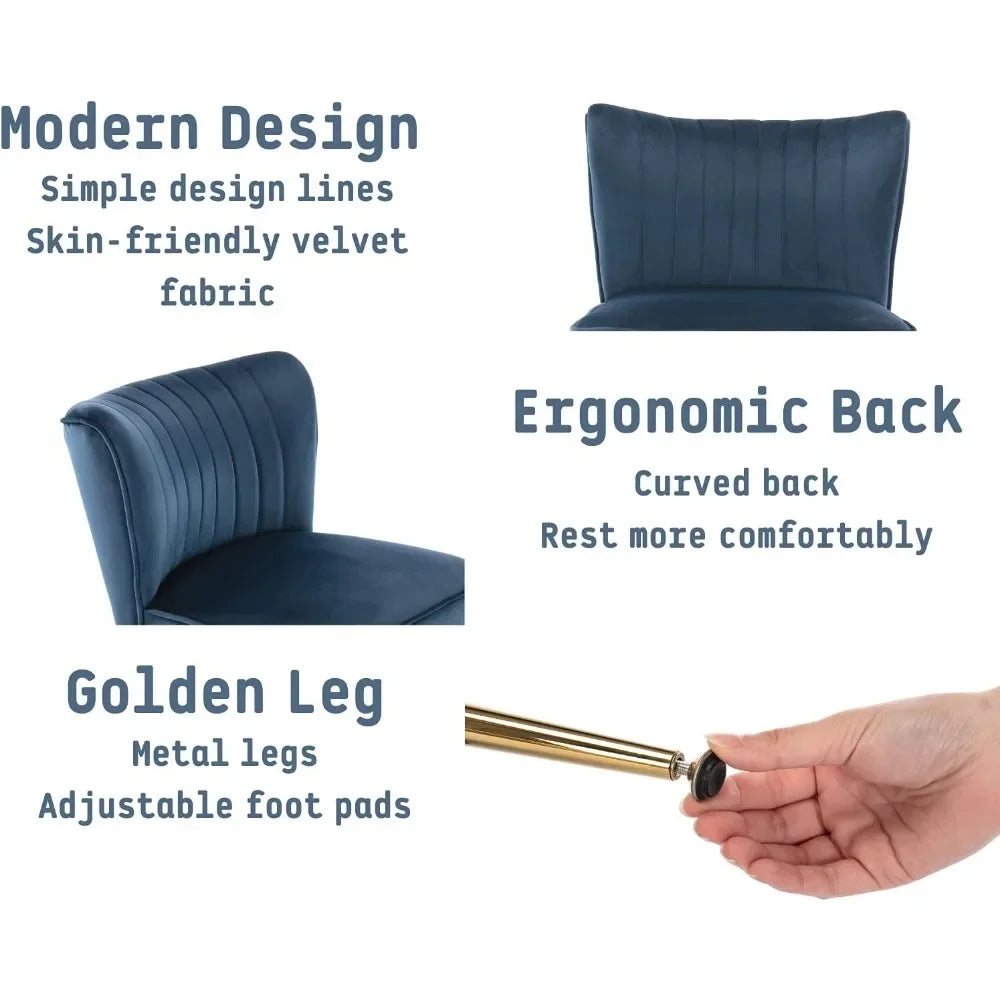 Velvet Accent Chairs Set of 2 Upholstered Side Chairs Mid Century Modern Slipper Chairs with Golden Legs