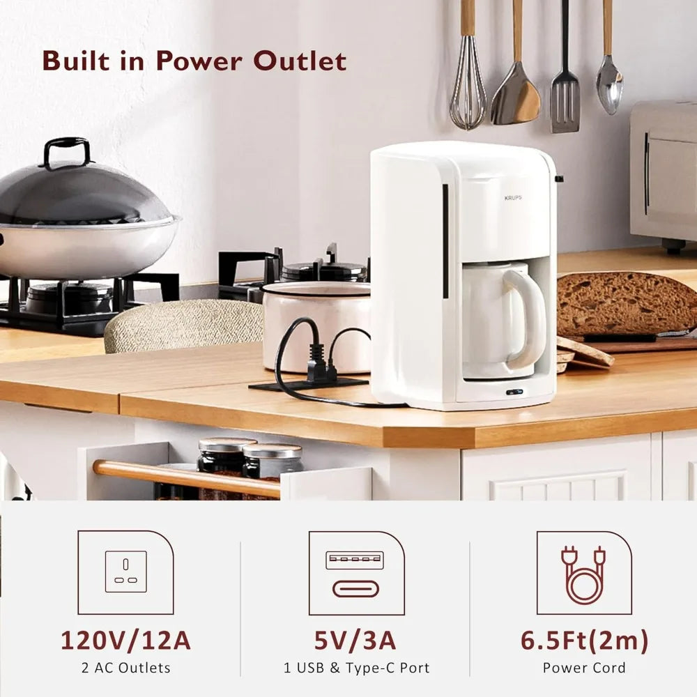 Kitchen Island On Wheels With Drop Leaf And Power Outlet