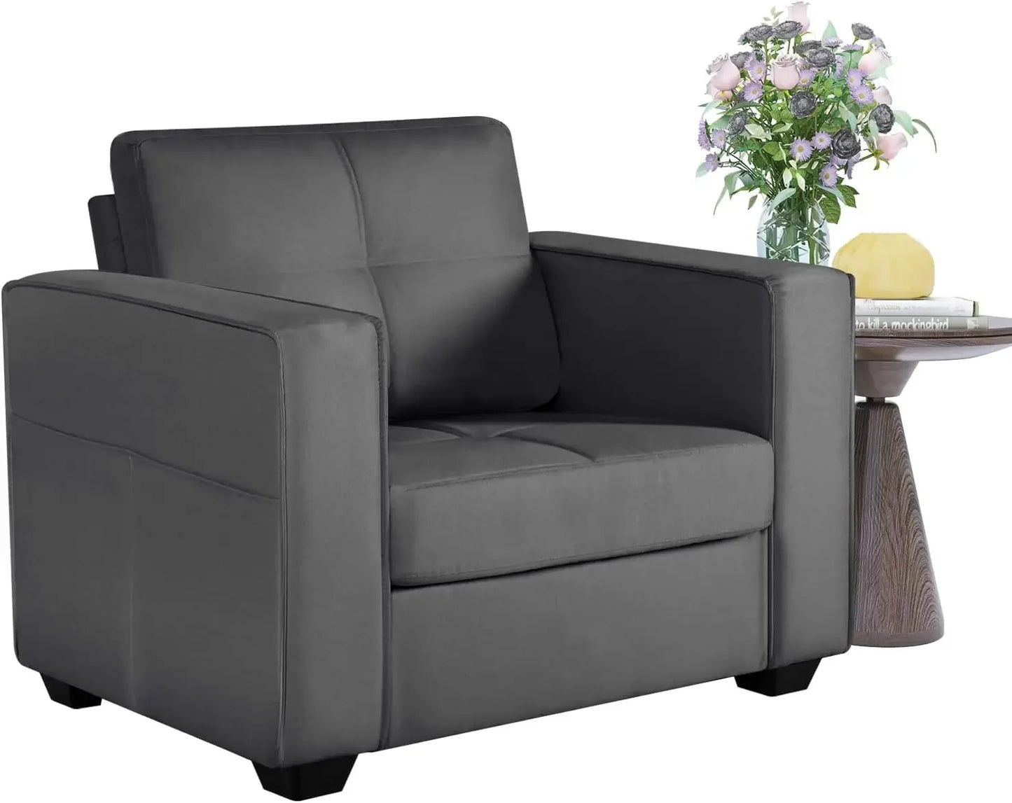 Modern Sectional Sofa Set 2 Piece Tufted Mid Century Loveseat Couch with USB Charging Ports Dark Grey