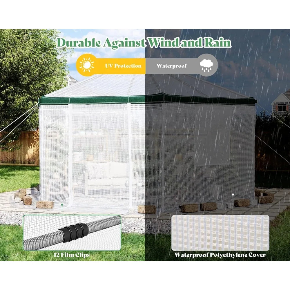 Door Style Hexagonal Walk In Greenhouse Outdoor Heavy Duty