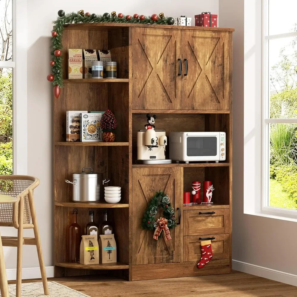 Farmhouse Kitchen Pantry Storage Cabinet with Microwave Shelf